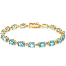 Oro 14k sobre plata esterlina Gemstone Tennis Style pulsera con topacio azul